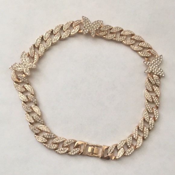 24K Gold Plated Butterfly Cuban Chain Link Choker Necklace - Picture 3 of 7